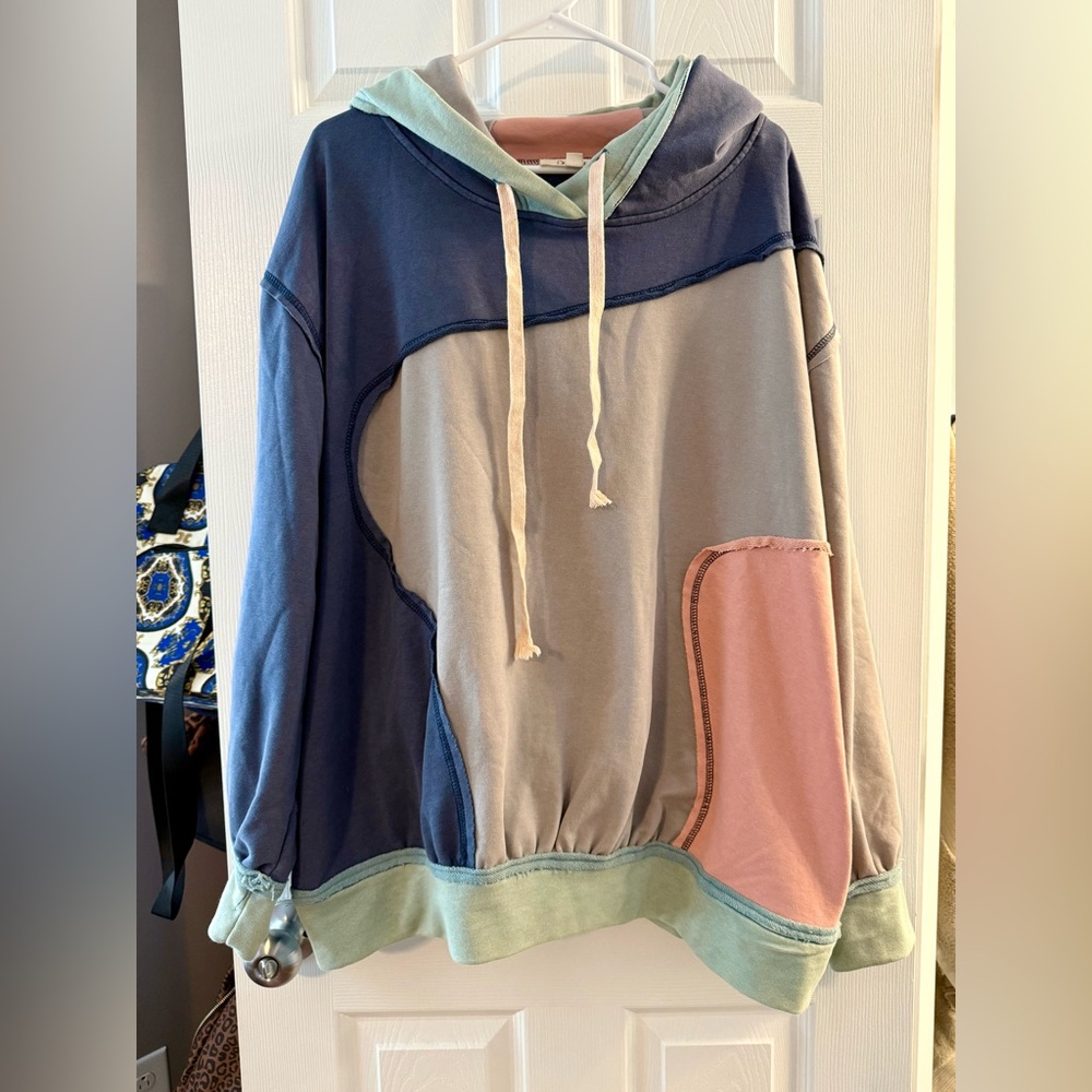 Oli & Hali Multicolor Patchwork "Peace" Hoodie Sweatshirt Size Large